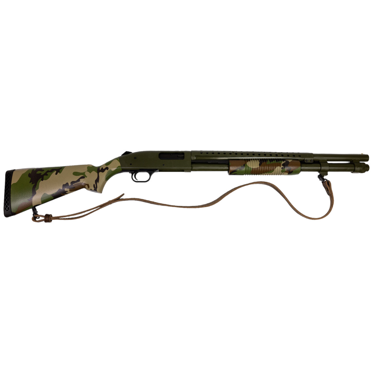 Mossberg 590 20 inch retro M81 camo and OD Green Cerakote